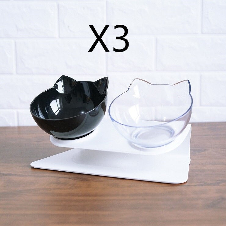 Non Slip Double Cat Bowl With Raised Stand Pet Food Cat Feeder Protect Cervical