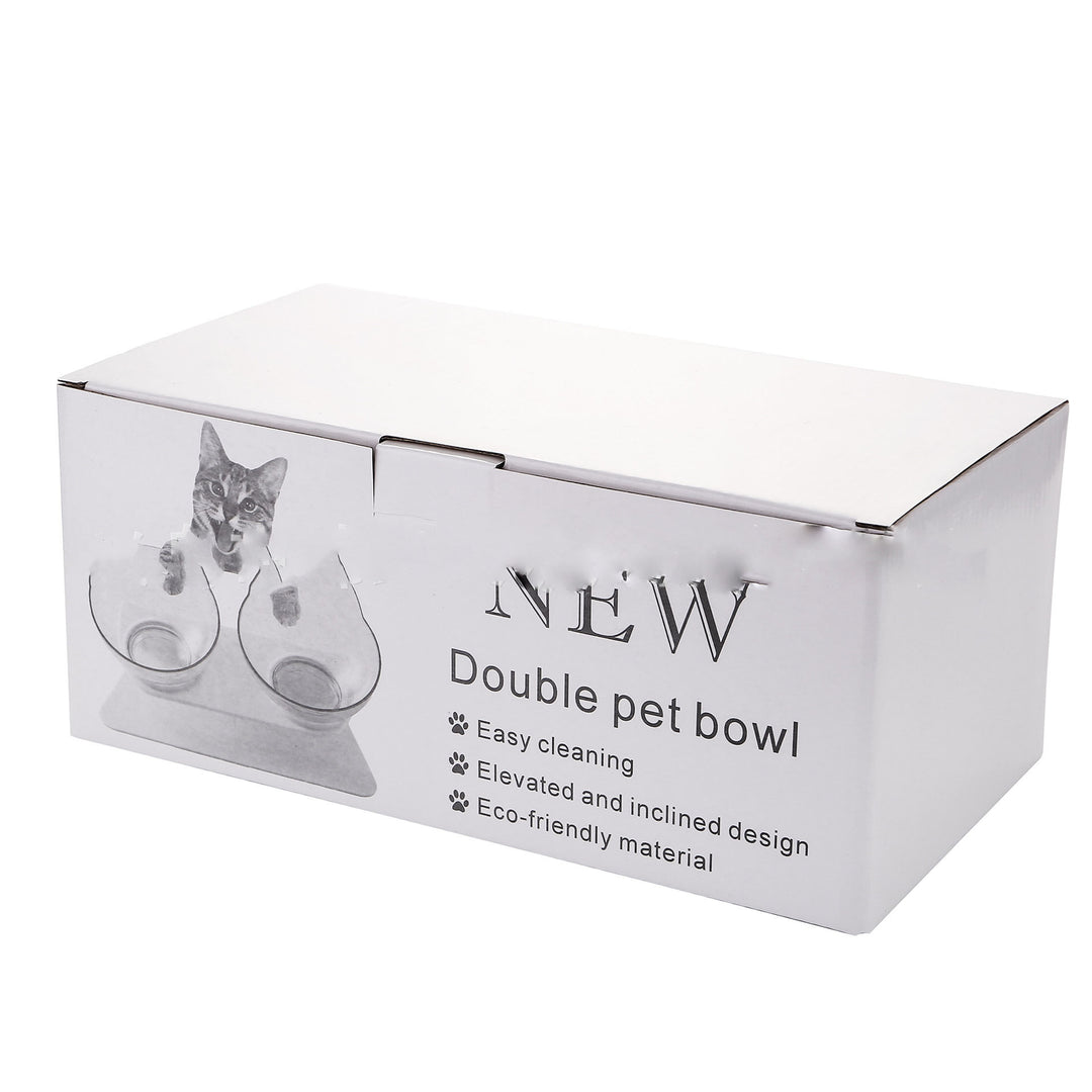 Non Slip Double Cat Bowl With Raised Stand Pet Food Cat Feeder Protect Cervical