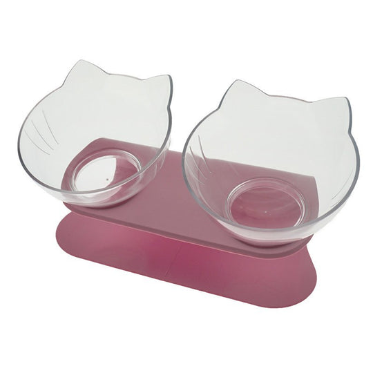 Non Slip Double Cat Bowl With Raised Stand Pet Food Cat Feeder Protect Cervical