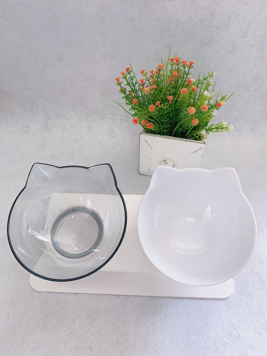 Non Slip Double Cat Bowl With Raised Stand Pet Food Cat Feeder Protect Cervical