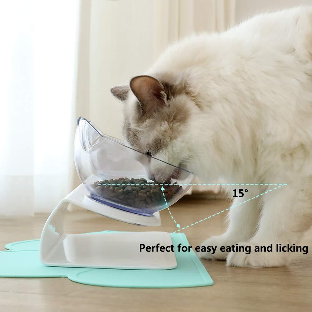 Non Slip Double Cat Bowl With Raised Stand Pet Food Cat Feeder Protect Cervical